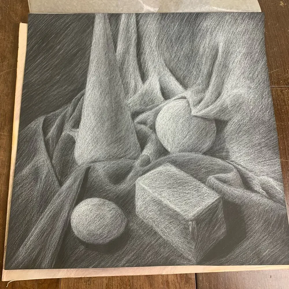 Set of 3 VINTAGE 60s‎ 70s Original Artist Signed Charcoal still life art 20 x 20